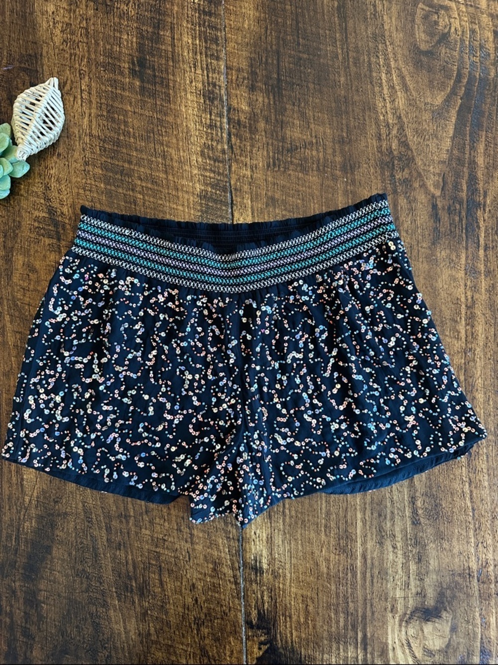 RAGA | Sequin Boho Festival Shorts – Black & Multi-Color, Size M